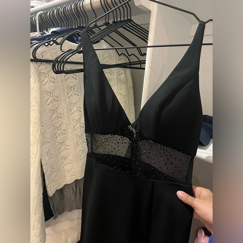 Black Beaded Formal Gown With Slit
